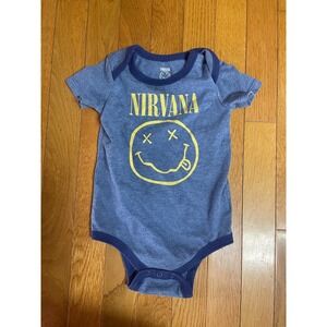 Nirvana Baby Bodysuit 18M Blue Heather Smiley Face Logo Rock Band Tee Infant
